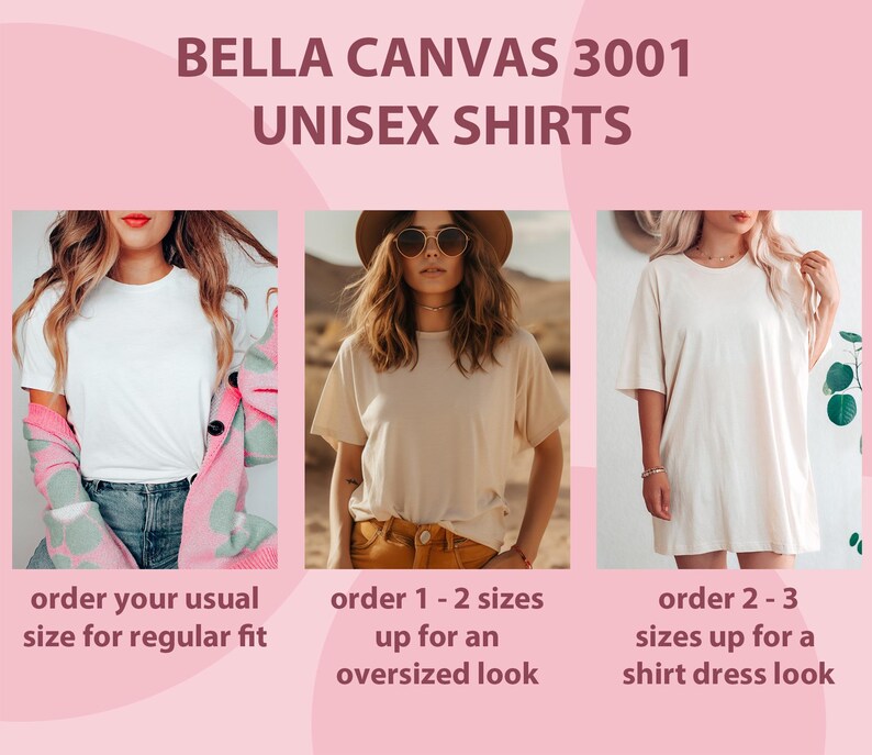 Peut inclure: Trois mannequins portant des chemises unisexes Bella Canvas 3001 dans diff&eacute;rents styles. Le premier mannequin porte une chemise blanche &agrave; la coupe classique. Le deuxi&egrave;me mannequin porte une chemise beige &agrave; la coupe ample. Le troisi&egrave;me mannequin porte une chemise blanche avec un look robe chemise.