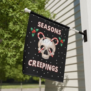 Decoración navideña gótica, bandera navideña gótica espeluznante para jardín, bandera navideña oscura y espeluznante, esqueleto de escalofríos para las estaciones, decoración navideña para el hogar imagen 4