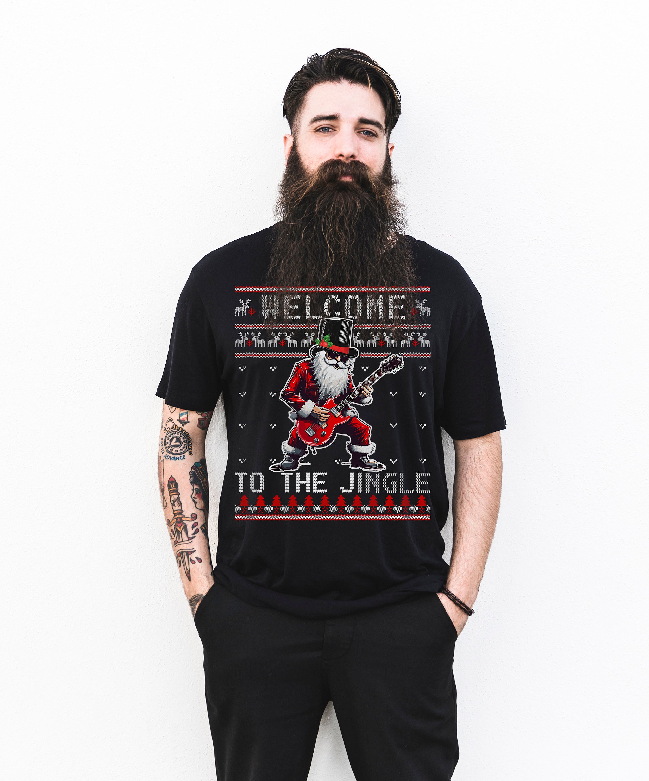 Rock N Roll Christmas Shirt Rocker Santa Ugly Christmas Sweater Shirt ...