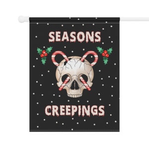 Decoración navideña gótica, bandera navideña gótica espeluznante para jardín, bandera navideña oscura y espeluznante, esqueleto de escalofríos para las estaciones, decoración navideña para el hogar imagen 8