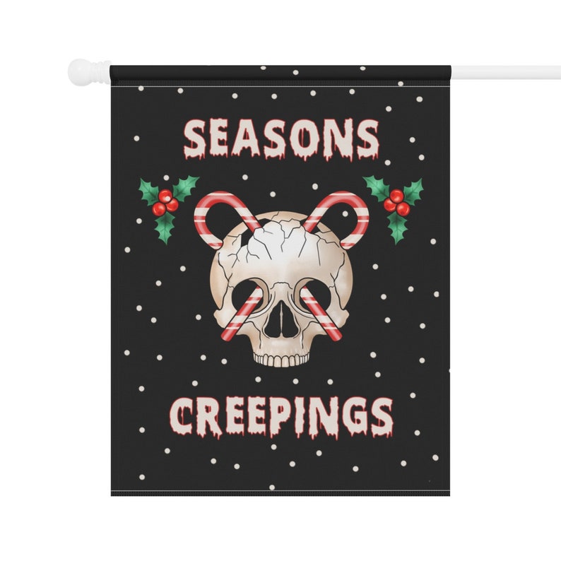 Decoración navideña gótica, bandera navideña gótica espeluznante para jardín, bandera navideña oscura y espeluznante, esqueleto de escalofríos para las estaciones, decoración navideña para el hogar imagen 8