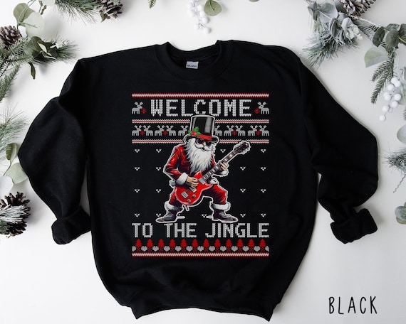 Rock N Roll Christmas Sweatshirt Rocker Santa Ugly Christmas Sweater Heavy Metal Music Lover Gift Rockstar Christmas Shirt Musician Gift Etsy
