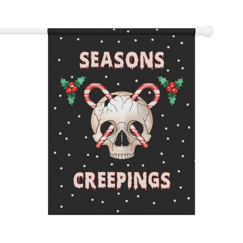 Decoración navideña gótica, bandera navideña gótica espeluznante para jardín, bandera navideña oscura y espeluznante, esqueleto de escalofríos para las estaciones, decoración navideña para el hogar imagen 7