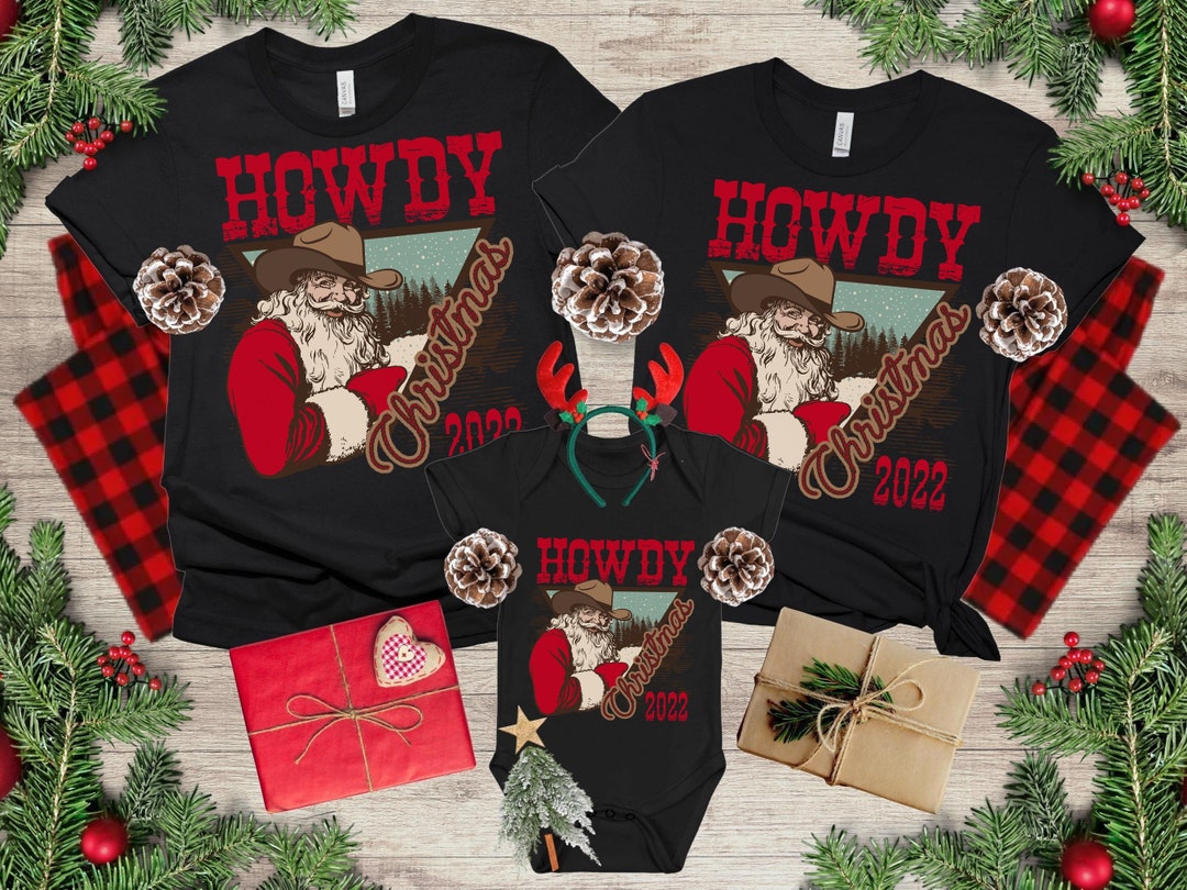 Family Christmas Shirts Cowboy Santa Christmas Pajamas Western Etsy
