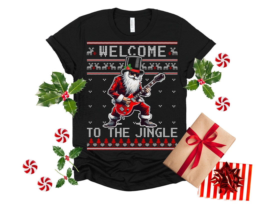 Rock N Roll Christmas Shirt Rocker Santa Ugly Christmas Sweater Shirt