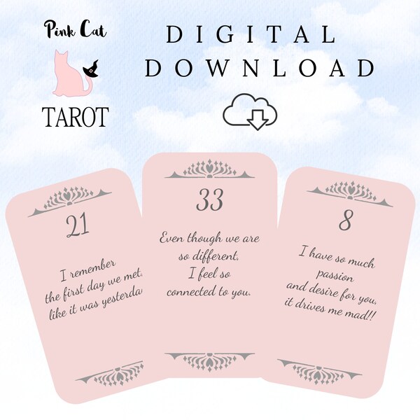 Printable Love Messages for Tarot Readings, Digital Download, Channeled Messages, Set of 56 Cards, Twin Flame / Soulmate Love Messages