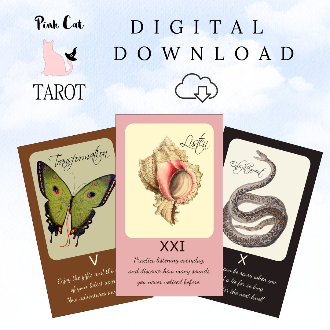 Printable Oracle Tarot Cards, Digital Download, Vintage Divination Cards, Set of 30, Channeled ...