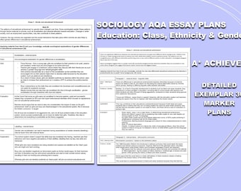 EDUCATIONAL ACHIEVEMENT AQA sociology A-level essay plans on class, ethnicity and gender. 4 essays (A* achieved)