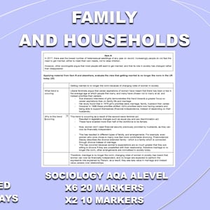 FAMILY AND HOUSEHOLDS essay plans AQAsociology A-Level. A* Achieved, X6 20 markers, X2 10 markers