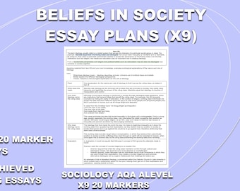 BELIEFS IN SOCIETY Essay Plans X9 A* Essay Plans aqa Sociology Alevel