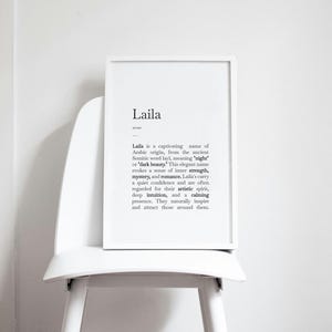 Personalised Any Name With Meaning Print, Black and White, Name Origin, Modern Simple Design.