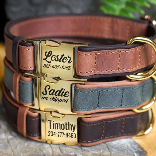 Engraved Leather Dog Collar Personalized Dog Collar Etsy
