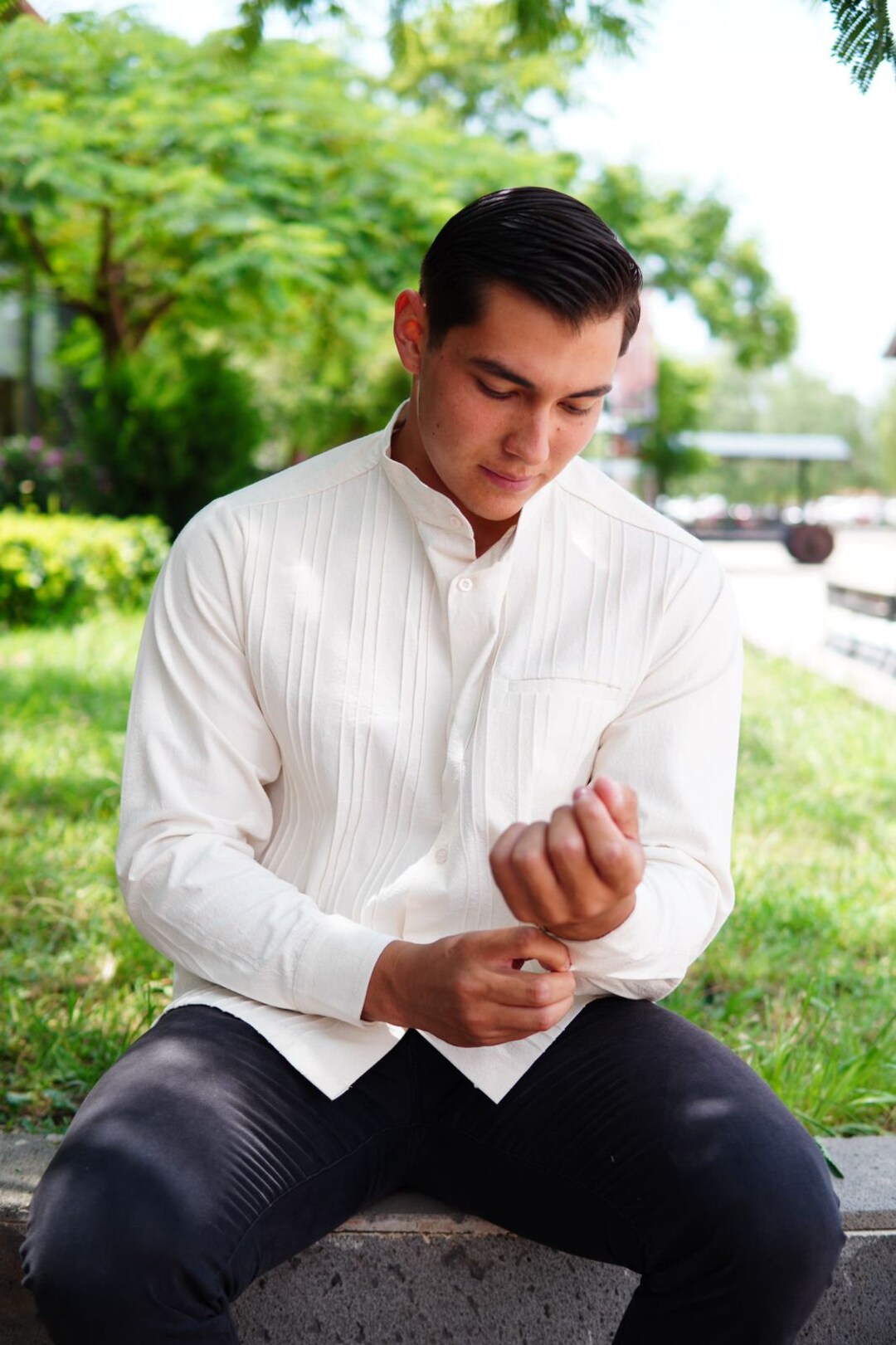 Beige Alforza Guayabera Shirt - Etsy