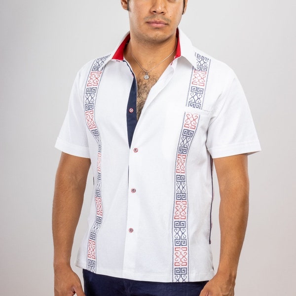 White Embroidered Guayabera Shirt MC