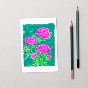 Cartão postal de peônia rosa bonita - em branco