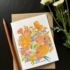 Buquê de flores de flor de laranjeira - Cartão de felicitações em branco - Floral pensando em você