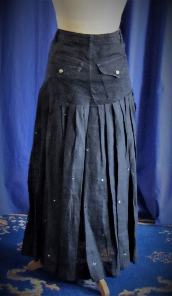 Upcycled Denim Skirt Black Jeans With Very Fine Linen and Subtle Sequin Swabs. Etsy