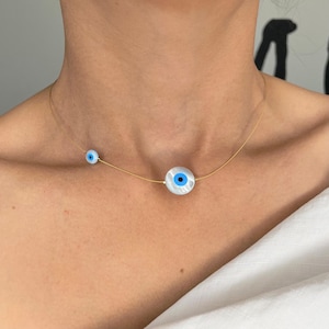 Minimalist Evil Eye Choker: 14K Gold Filled, Waterproof Protection Necklace