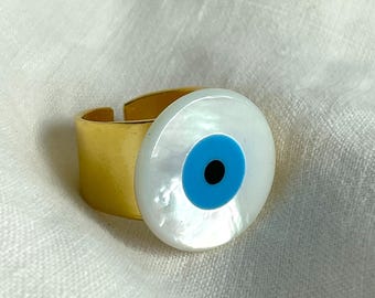 Evil Eye Ring Adjustable Gold Silver Statement Ring Evil Eye Jewelry Protection Ring Handmade Mediterranean Jewelry Custom Size