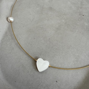 Mother of Pearl Heart Choker: Freshwater Pearl Necklace, 14K Gold-Filled