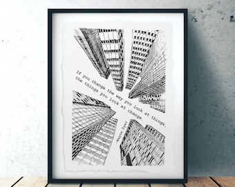 Inspirational Art Wayne Dyer Quote Print for Home or Office Decor Motivation Gift for Him or Her Black Line Drawing for Modern Wall Art