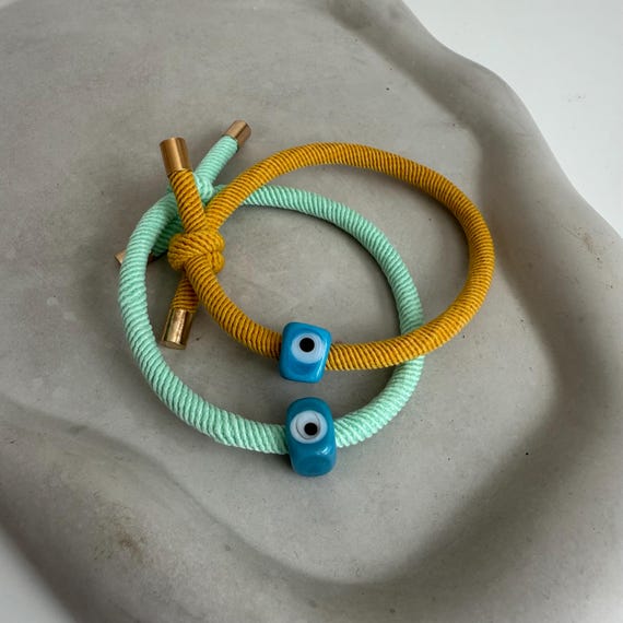 2 Evil Eye Adjustable Rope Bracelet Murano Glass Charm Protection Jewelry Unisex Bracelet with Lucky Charm for Her or Him