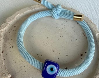 Light Blue Evil Eye Bracelet Murano Glass Protection Bracelet Adjustable Handmade Jewelry Meaningful Gift