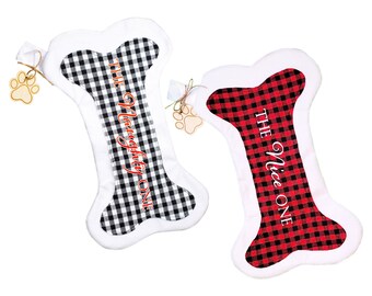 Dog Stockings Christmas | Dog Stockings for Christmas | 2 Pack Dog Christmas Stocking | Dog Stockings Buffalo Plaid | Bone Stocking