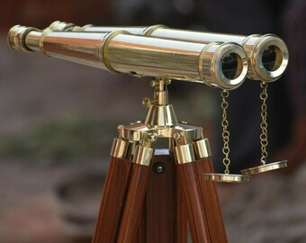 Nautical Brass 18&quot; Binocular Marin Shiny Brass Telescope With Floor Tripod Stand Gift Home Decor Christmas Gift
