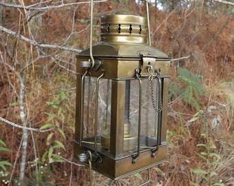 Maritime Brass Oil Lantern: 10" Hanging Nautical Cargo Lamp