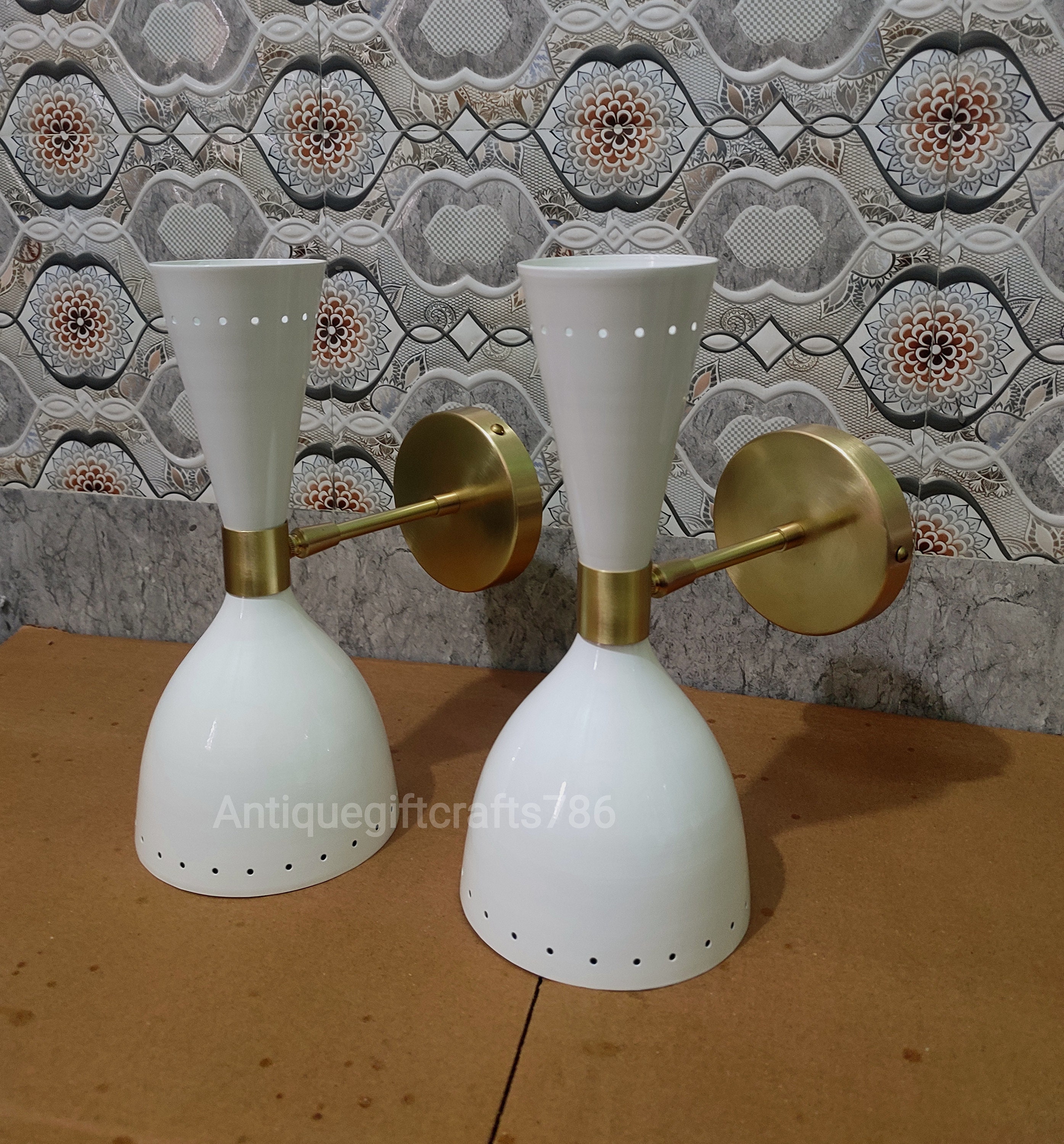1950er Mid Century Messing Italienisch Diabolo Wandleuchte Leuchte 2 Paar