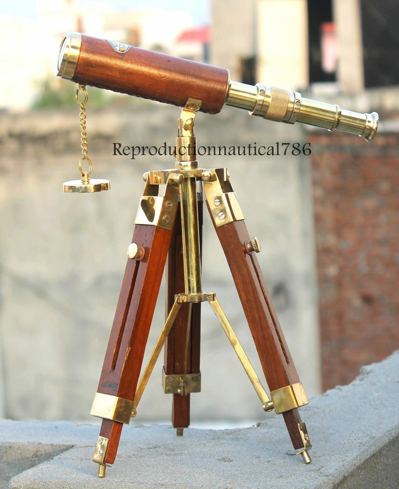 Royal Nautical Chrome Finished Telescope Spyglass With Wooden Tripod Stand Home Decor Gift 