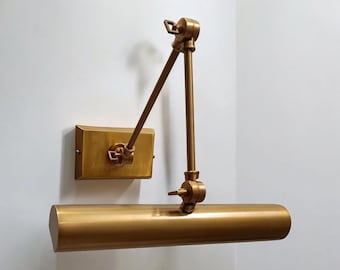 Brass Double Library Picture Light: Adjustable 12" Wall Lamp