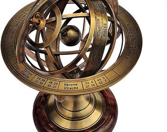 11" Brass Armillary Sphere Globe Spherical Astrolabe Compass - Nautical Décor Table Top Globe