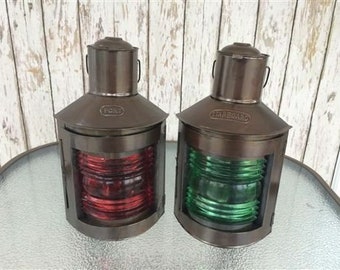 Linternas de metal de luz náutica para puerto y estribor ~ Juego de 2 ~ Lámparas de aceite para barcos ~