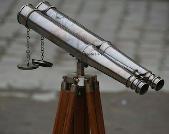 Victorian Brass Binocular Telescope: 50" Marine Standing Scope