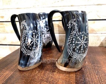 Personalized Drinking Horn Beer Dragon Mugs Groomsman Gift, Buffalo Horn, Handmade Mugs, Gift for Husband, Valentines day gift