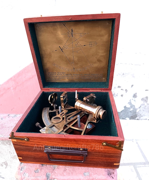 Brass Sextant Astrolabe: Nautical Maritime Decor With Rosewood Box
