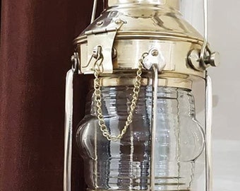 12" Polished Brass Ship Boat Anchor Lantern Nautical Maritime Rail Road Oil Lamp