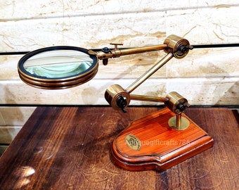 Personalized  Desk Magnifier Moveable Lens Kelvin & Hugnes London Marine Adjustable Magnifying Glass - Vintage Tabletop Accessory