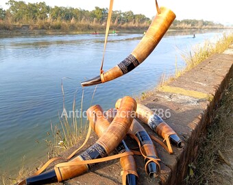 Viking War Horn - 16" Genuine Ox-Horn Battle Trumpet - Premium Hand Engraved