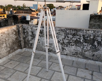 Admirals Floor Standing Chrome with White Leather Telescope Wooden Tripod Stand