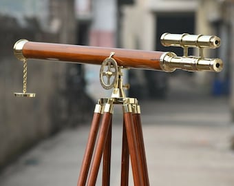 Nautical Brass 39 Inch Telescope With Wooden Tripod Stand Antique Nautical Floor Home Decor Gift For Christmas