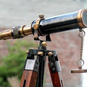 Brass Telescope W/Wooden Adjustable Tripod Working Astrolabe Telescope Gift