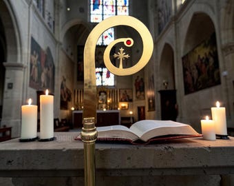 Báculo episcopal de latón macizo, hecho a mano, báculo ceremonial para iglesia, regalo religioso cristiano.