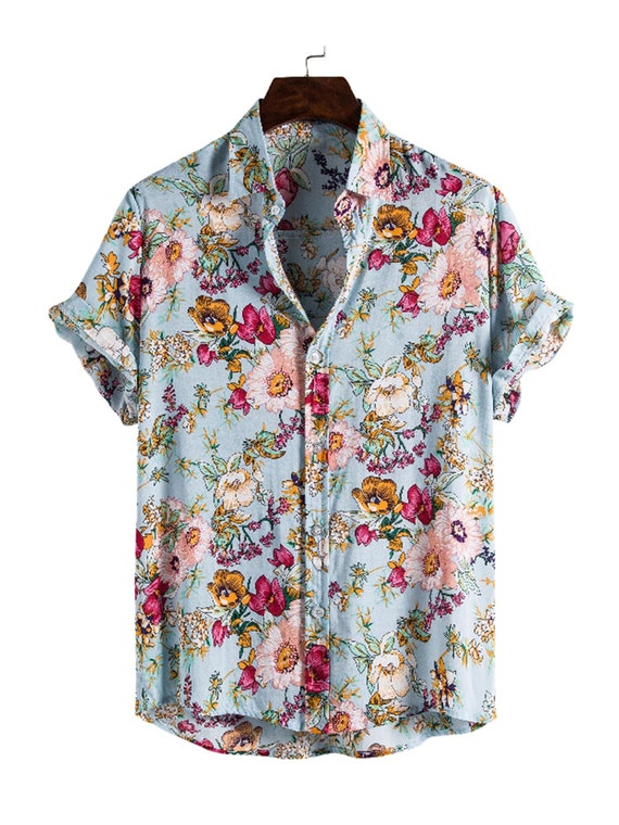 Men Short Sleeve Button Retro Floral Shirt Fashion Men's Etsy