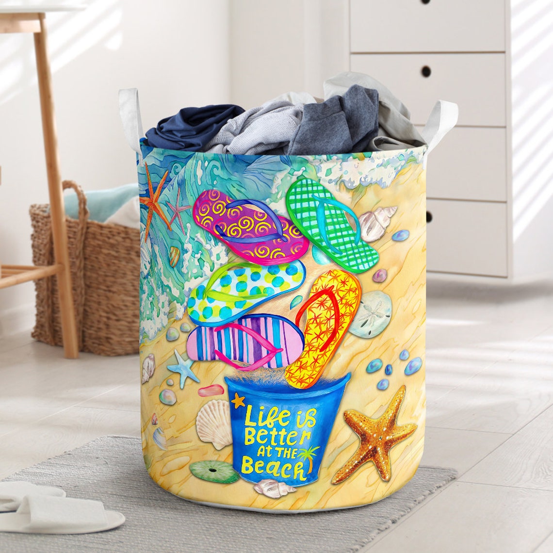 Beach Cute Laundry Basket Wicker Laundry Basket Storage Etsy