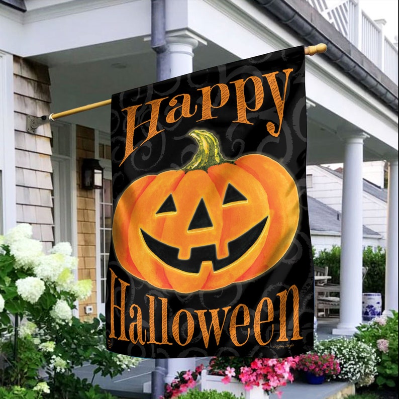 Glowing Jack-O-Lantern Halloween House FlagGarden Flag