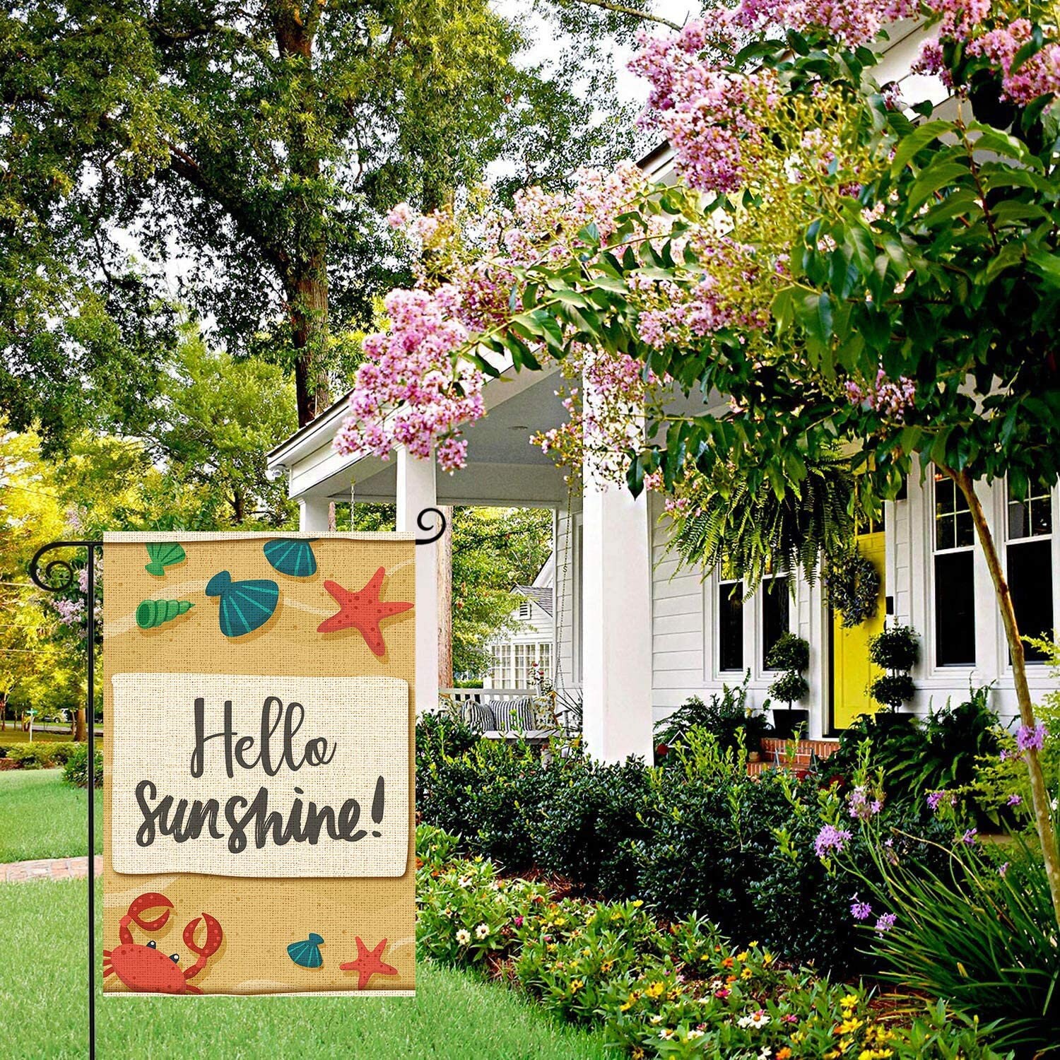 Hello Sunshine Garden Flag Summer Sea Vertical Double Sided