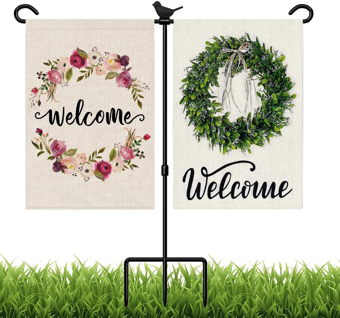 Garden Flag Stand Mount 2 Flags Garden Flag Pole Pole Holder Etsy